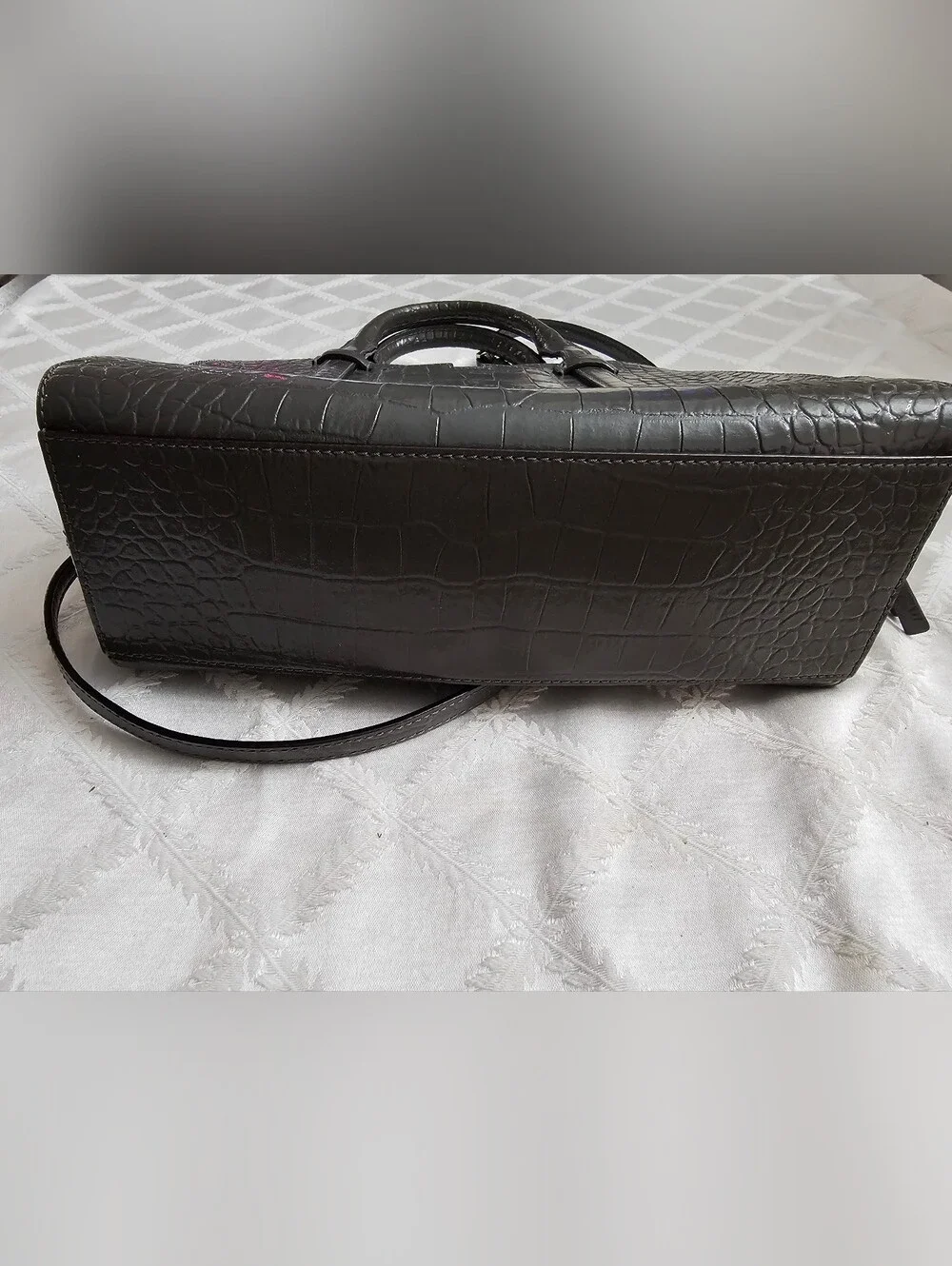 Kate Spade Gray Croc-Embossed Dome Satchel